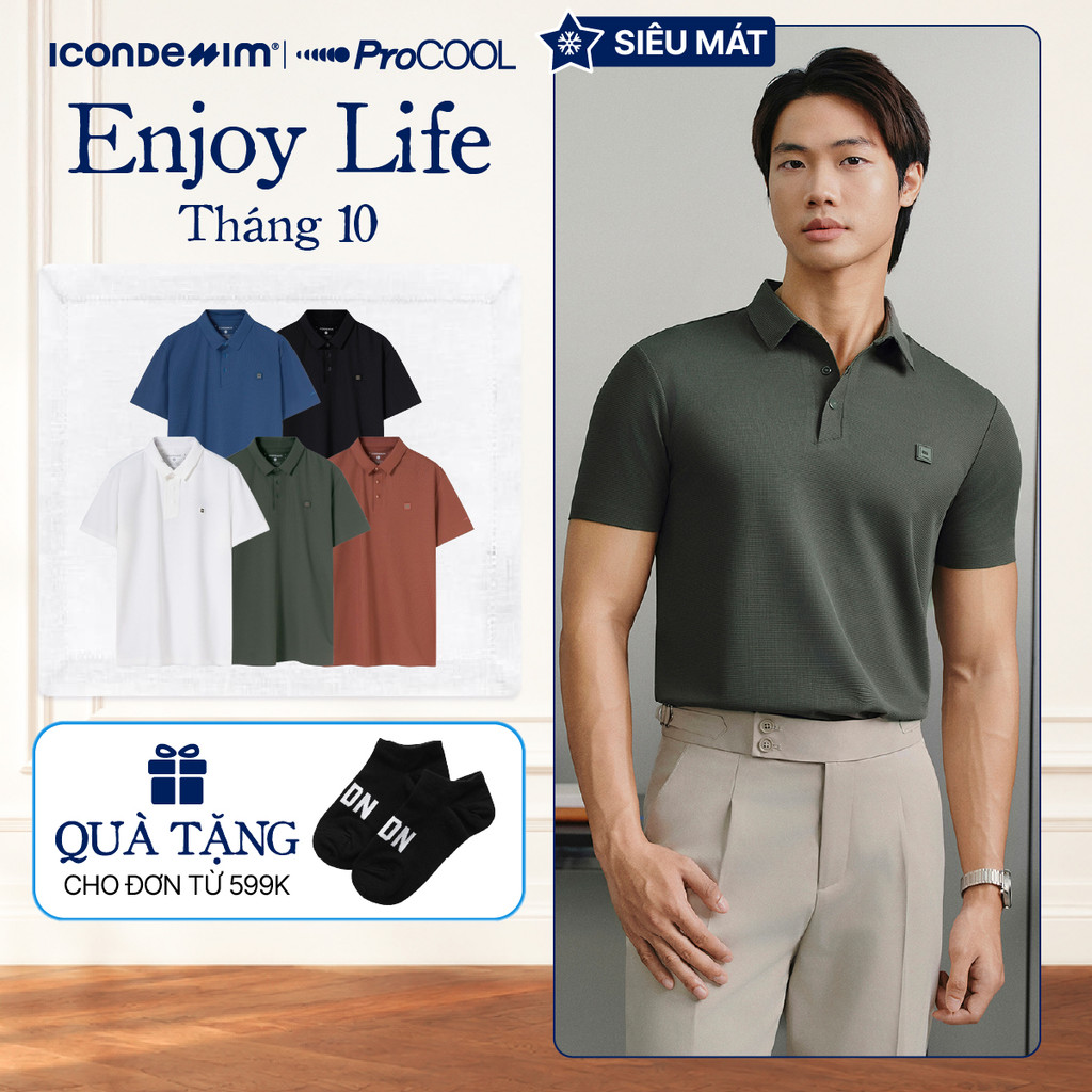 Áo polo nam PROCOOL ICONDENIM form slim-fit, công nghệ hạt làm mát thoáng khí, co giãn 4 chiều, vải mịn ít nhăn PLID0153