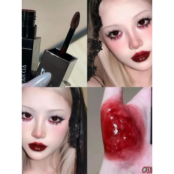 Gothic Máu Nhấp Nháy Nước Bóng Son Bóng Chính Hãng Đỏ Dưỡng Ẩm Son Bóng Môi Bùn Châu Á Son Môi Đen Tím Môi Đen