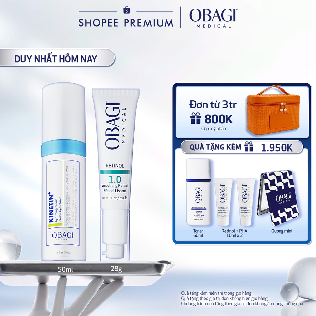 Bộ đôi Kem Dưỡng Đêm Obagi Retinol 1.0 (28g) và Kem dưỡng phục hồi Obagi Clinical Kinetin+ Hydrating Cream 50ml