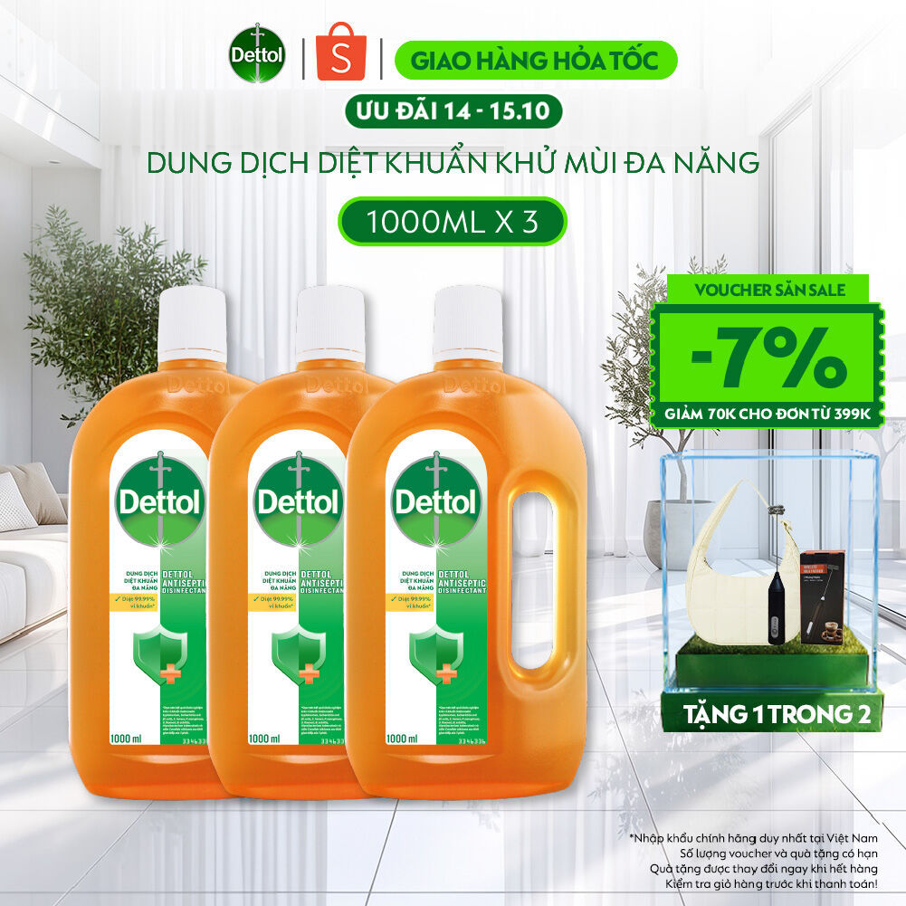 Combo 3 Dung Dịch Diệt Khuẩn Khử Mùi Đa Năng Dettol, Chai 1L