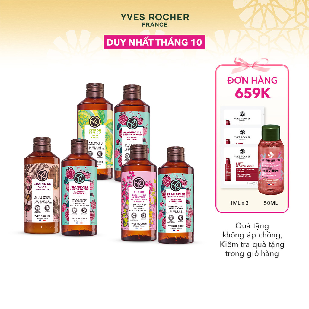 Combo 2 sữa tắm hương mâm xôi đỏ và sữa tắm nhiều mùi hương Yves Rocher 400mlx2
