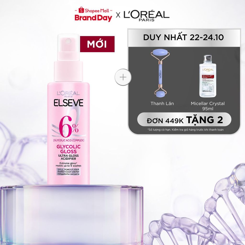 Xịt xả phủ bóng chuẩn salon & chống xơ rối với phức hợp 6% [Glycolic Acid] L’Oréal Paris Elseve Glycolic Gloss 100ml
