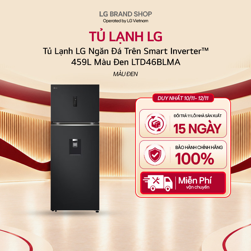 LTD46BLMA.AEPPEVN - Tủ Lạnh LG Ngăn Đá Trên Smart Inverter™ 459L Màu Đen LTD46BLMA