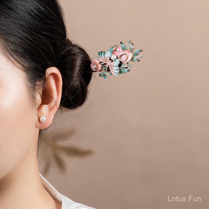 Kiểu Trung Quốc mới Đàn Mộc Trâm tóc Cảnh Thái Lam nhỏ men bướm nhiều lớp chạm trổ công nghệ cổ điển khí chất cao cấp cảm giác Hán phục búi tóc trang sức