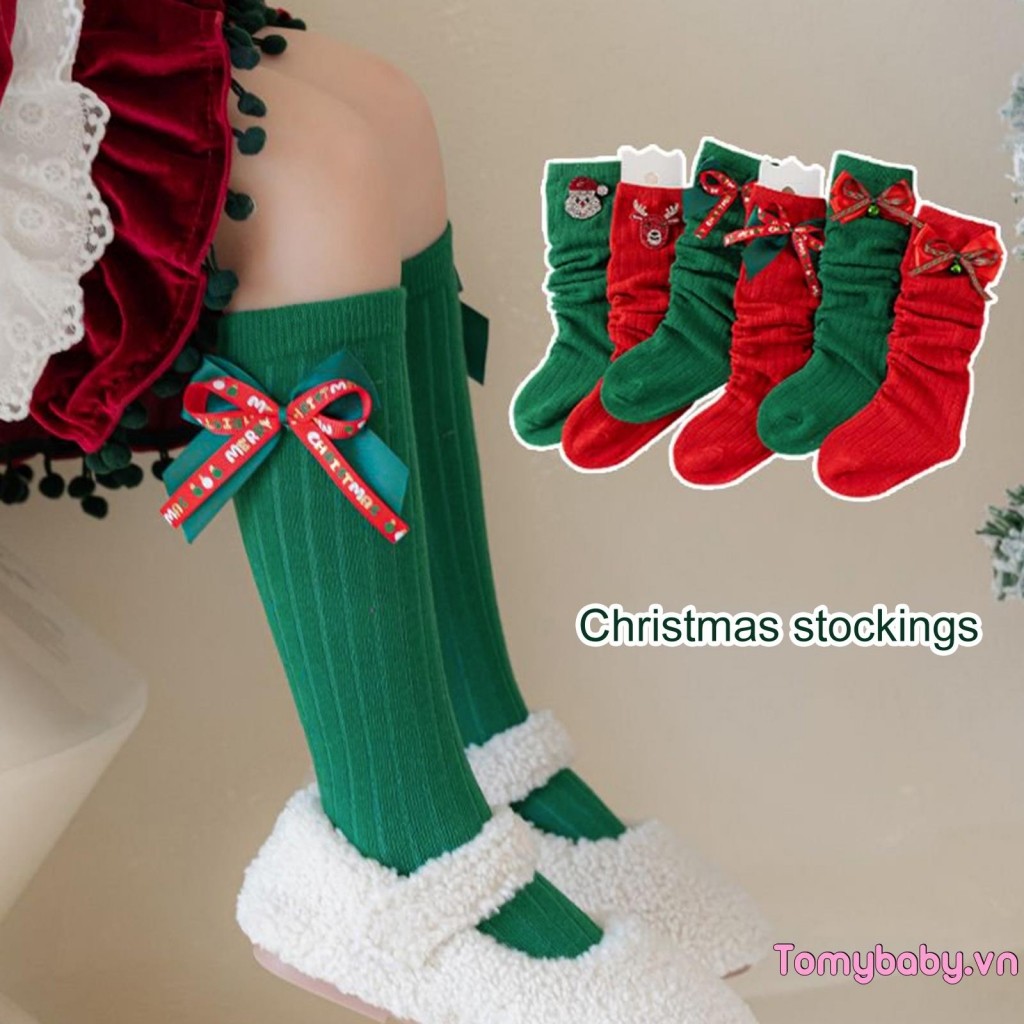 Giáng Sinh Trẻ Em Đầu Gối Cao Tất Ngày Lễ Hoạt Hình Ông Già Noel Họa Tiết Thời Trang Thoải Mái Tất Cho Bé Gái