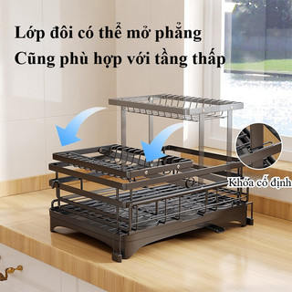 Kệ Để Chén Bát Đĩa Chống Gỉ Sét,2 Tầng Bằng Thép Cacbon Đa Năng Tiện Dụng