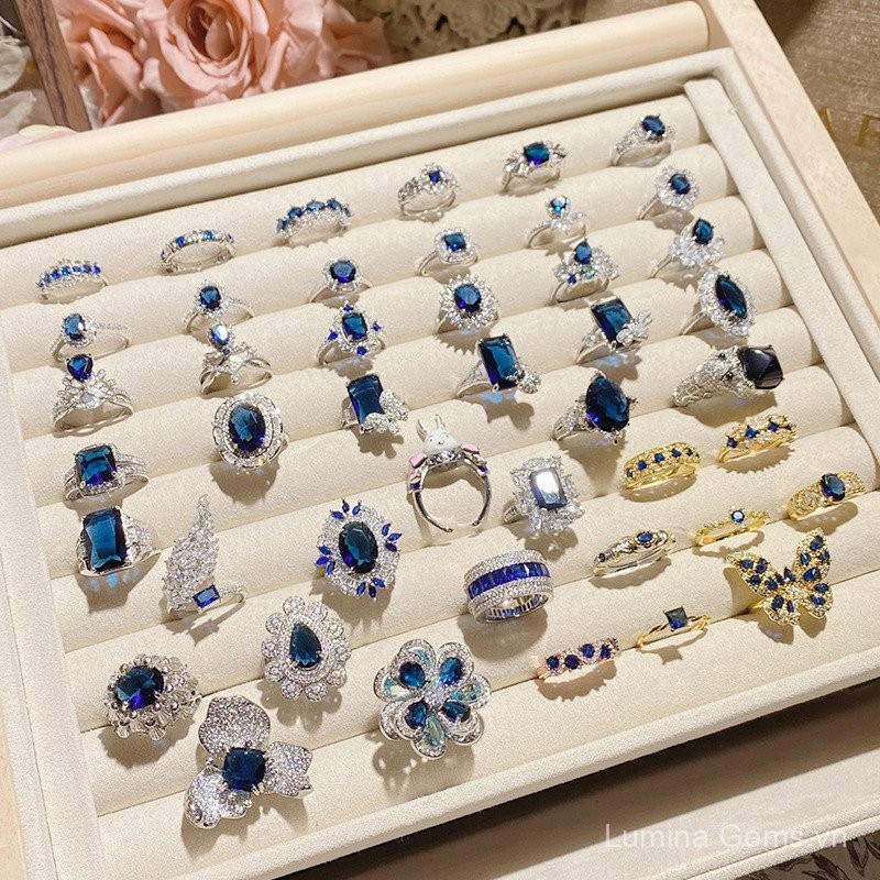 Nhẫn corundum màu xanh với thiết kế nhiều màu sắc bắt mắt