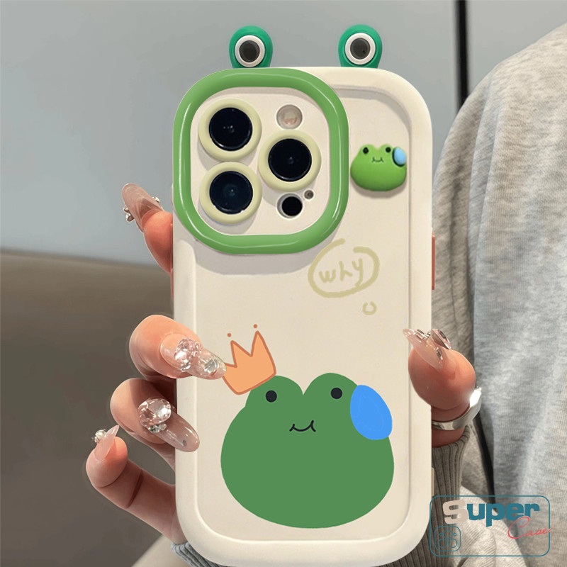 Ốp Lưng Cho Oppo A5i A18 A60 A57 A38 A3X A15 A77 A76 A12 A3s A36 A17K A78 A16 A78 A9 A94 A79 A5 A3 A95 A1K A17 A54 A96 Reno 5F Hoạt Hình Dễ Thương 3D DIY Ếch Búp Bê Tai Kem Puff Bao da