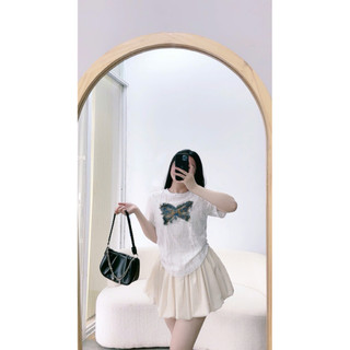 Set Bigsize nữ áo thun  cổ tròn tà bầu thêu họa tiết xinh xắn phối chân váy bí xòe có bảo hộ  - SET919(A249+CV413)