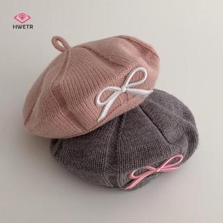 HWETR Bé Gái Mũ Nồi Thêu Nơ Bé Len Dệt Kim Mũ Dễ Thương Trẻ Em Mùa Đông Ấm Áp Cho Bé Mũ Mới