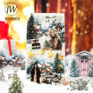 JIANWU Giáng Sinh Vui Vẻ Series Vintage Nhân Vật Tuyết Lễ Hội Phong Cảnh Chất Liệu Cắt Dán PET Nhãn Dán Sáng Tạo Tạp Chí Văn Phòng Phẩm