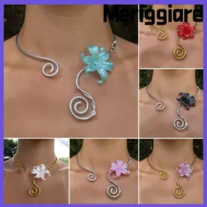 Vòng cổ hoa Iris MERIGGIARE, Vòng cổ cổ hoa đầy màu sắc, Vòng cổ nữ có thể điều chỉnh chiều dài xoắn ốc
