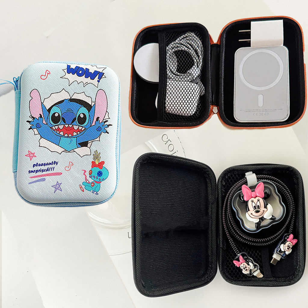 Túi đựng bộ sạc hai lớp dễ thương Stitch – Túi đựng tai nghe tổ chức dụng cụ nhỏ gọn