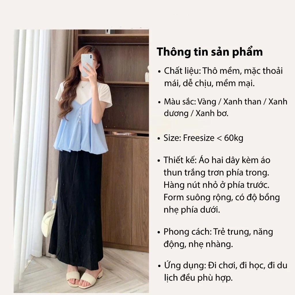 Set Yếm Nữ 2 Dây Dáng Bí Cúc Dọc Kèm Áo Thun Trơn (Có Bán Lẻ Yếm)  MA3807