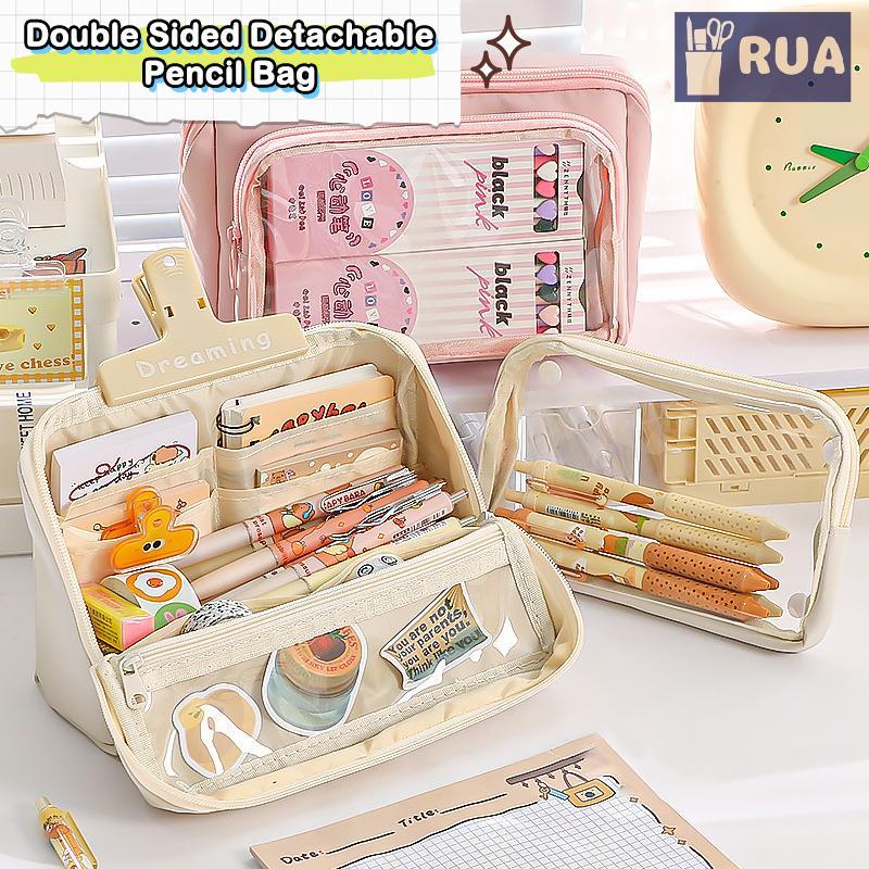 RUA Dung Tích Lớn Túi Đựng Bút Chì 9 Lớp Hai Mặt Có Thể Tháo Rời Hộp Đựng Đa Năng Túi Bảo Quản Đơn Giản Lật Văn Phòng Phẩm Túi Mới