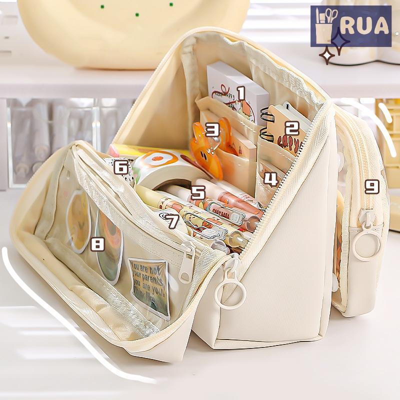 RUA Dung Tích Lớn Túi Đựng Bút Chì 9 Lớp Hai Mặt Có Thể Tháo Rời Hộp Đựng Đa Năng Túi Bảo Quản Đơn Giản Lật Văn Phòng Phẩm Túi Mới