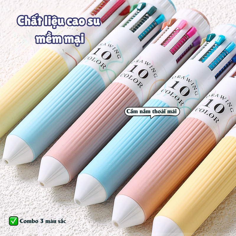 Combo bút bi 10 màu sáng tạo viết mượt, đổi màu dễ thương cho học sinh, sinh viên, văn phòng