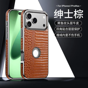 Ốp điện thoại da bò chính hãng cho 16 Pro Max 17 Air 15 14 Vỏ sạc họa tiết cá sấu mạ điện