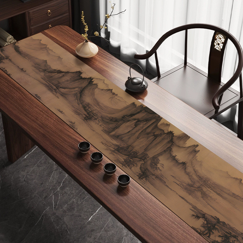 Khăn trải bàn dạng runner phong cách Trung Hoa Zen | Vải cotton-linen cao cấp | Trang trí bàn trà/bàn ăn tối giản