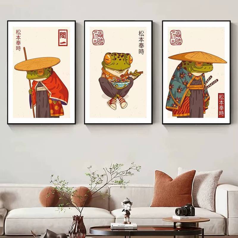 Nhật Bản Samurai Ếch Triển Lãm Động Vật Vintage Poster Không Khung Tranh Canvas Trang Trí Phòng Khách Trang Trí Nhà