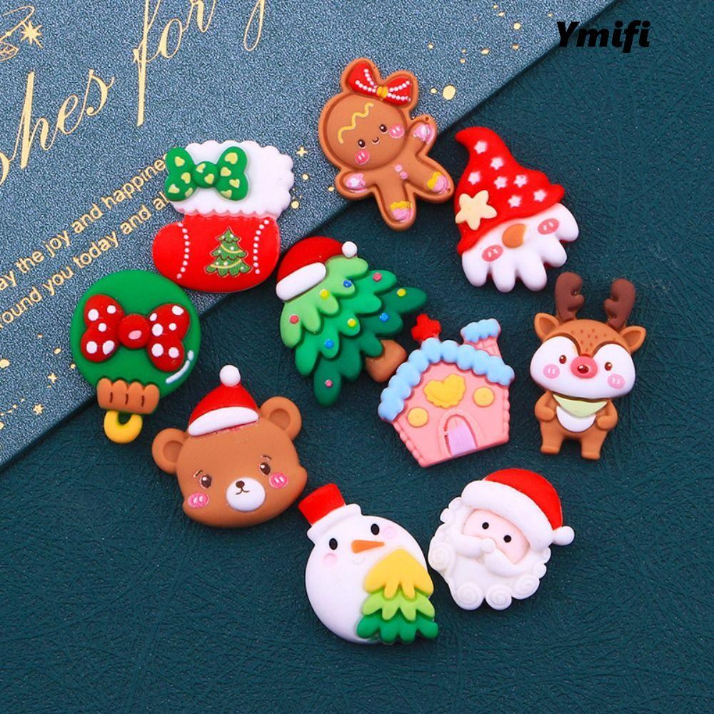 YMIFI 10 Chiếc Nhựa Hình Thủ Công, Bộ Sưu Tập Giáng Sinh Flatback Cabochon Trang Trí Trang Trí Giáng Sinh, Trang Sức Mini Làm Phim Hoạt Hình Phụ Kiện Tóc Kẹp Tóc Thêu Sò