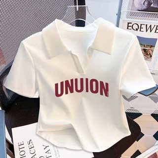Cotton Trắng Polo Ve Áo Slim-fit Ren Ngắn Tay Nữ Mùa Hè Phong Cách Pháp Cổ Chữ V Ngắn Phù Hợp Với Top e
