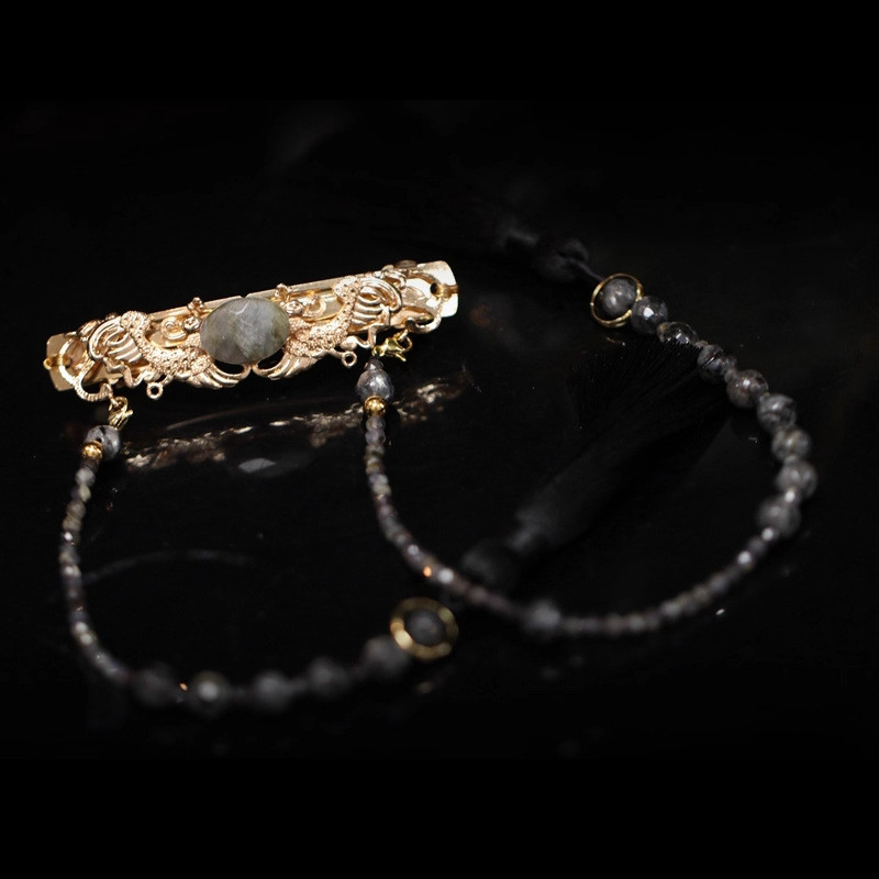 Mauropoli - Kẹp Tóc Tua Rua Đỏ Mặt Ngựa Cổ Điển Cho Hanfu Thời Chiến Quốc