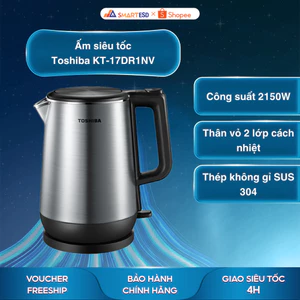 Ấm siêu tốc Toshiba KT-17DR1NV 1.7L - Thân vỏ 2 lớp cách nhiệt - Bảo hành chính hãng 12 tháng