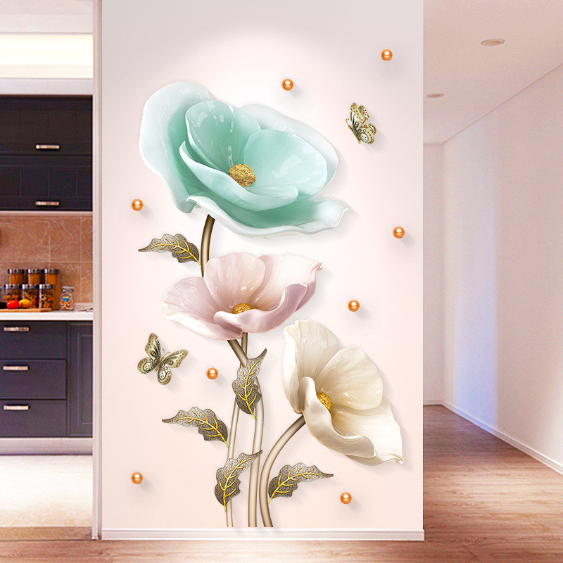 3d Ba Chiều Nổi Hoa Dán Tường Chống Thấm Nước Tivi Nền Tường Dán Tường Tự Dính Sáng Tạo Phòng Dán
