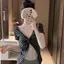 Phong cách Hàn Quốc Sọc Xoắn Giả Hai Mảnh Nữ Pure Desire Ren Khâu Cổ Chữ V Slim-Fit Slim-Fit Slimmer Look Hot Girl Áo thun ngắn tay Top