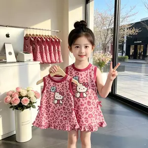 Sweet Cool Leopard Print (90-130) Mùa hè Phong cách mới Thời trang Đầm thời trang nơ mèo con dễ thương