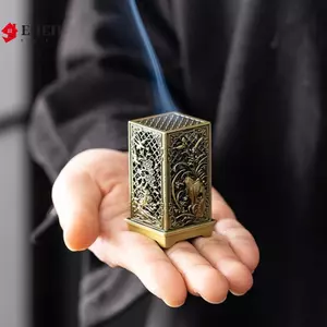 Đầu đốt hương đứng vuông Giá đỡ hương hợp kim nhỏ Hương liệu trong nhà Trang trí nội thất Trung Quốc Đầu đốt hương mận VN