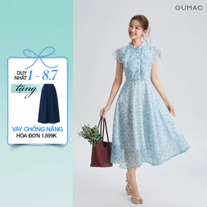 Đầm Nữ GUMAC Cổ Trụ Phối Cổ Tròn Bèo Thân Trước Mềm Mại Nút Bọc Sang Trọng Điểm Nhấn Tinh Tế DG06047