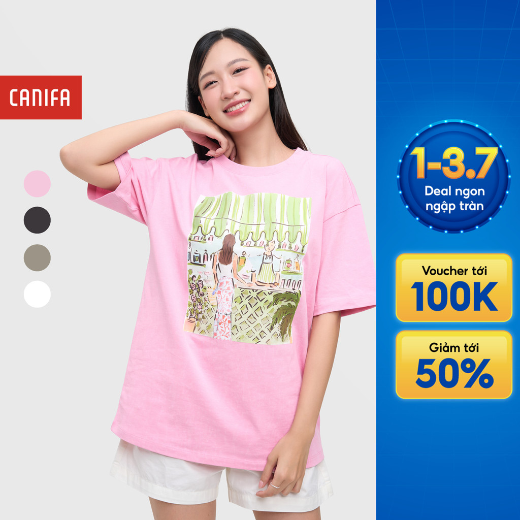 Áo phông nữ CANIFA cổ tròn cộc tay có hình in 6TS25S007