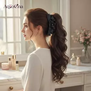 AqToCna 14 Inch Lông Tơ Cao Đuôi Ngựa Tóc Nối Dài Tự Nhiên Xoăn Tổng Hợp Nơ Vuốt Kẹp Tóc Cho Nữ Sử Dụng Hàng Ngày AqToCna