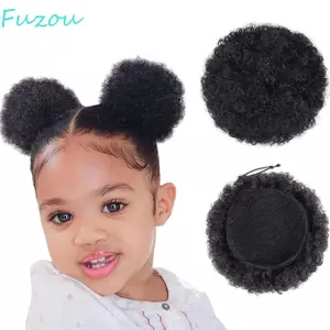 FUZOU Afro Puff Dây Rút Đuôi Ngựa, Bộ Tóc Tổng Hợp 4Inch Tóc, Nhẹ Kích Thước Nhỏ Mini Tự Nhiên Xoăn Tóc Donut Chignon Cho Bé Gái Trẻ Em