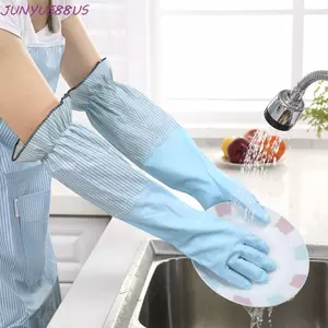 JUNYUE88US Găng tay cao su Dụng cụ nhung Vệ sinh chống thấm nước Rửa chén Ấm tay dài