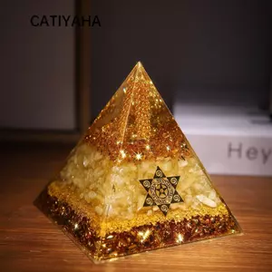 Kim tự tháp pha lê CATIYAHA, Kim tự tháp Citrine Orgonite thủ công 5 / 6 / 8 / 10cm, Nhựa trang trí Thiết kế khối Quà tặng Sự thịnh vượng Thu hút Trang trí nhà pha lê