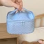 Túi đựng đồ trang điểm chấm bi DONOVANQQ, Túi đựng mỹ phẩm màu xanh nhạt bằng vải Polyester, Túi đựng đồ vệ sinh du lịch đa kích thước cầm tay