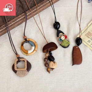 Mặt dây chuyền hình học bằng gỗ phong cách dân tộc với cảm giác thiết kế, vòng cổ nữ dài và thời trang