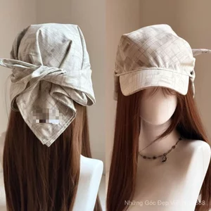 Phong Cách Mới Phù Hợp Với Màu Cà Phê Kẻ Sọc Mũ Quấn Khăn Trùm Đầu Mũ Nữ Xuân Hè Tấm Che Mặt Nhỏ