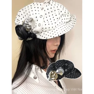 Chấm Bi Handmade Ba Chiều Da Ruy Băng Hoa Đám Mây Bong Bóng Đầu Lớn Có Thể Điều Chỉnh Beret Flat Thay Thế
