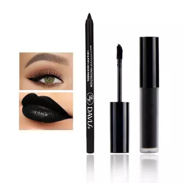 CAHIUYOA Black Matte Lip Liner Set, Son môi dạng lỏng Son bóng chống nhòe cho trang điểm Halloween Cosplay Goth, Bộ lót môi và Son môi màu đen không thấm nước và lâu trôi