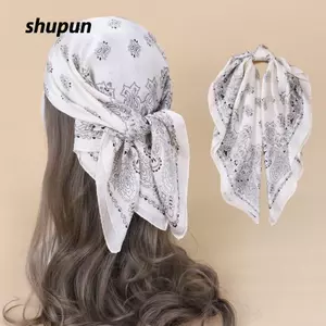 Khăn lụa vuông SHUPUN, Khăn quấn sang trọng cỡ 70x70cm, Chất liệu mềm thanh lịch Kết cấu lụa Khăn trùm đầu Hijab đa chức năng Trang trí túi