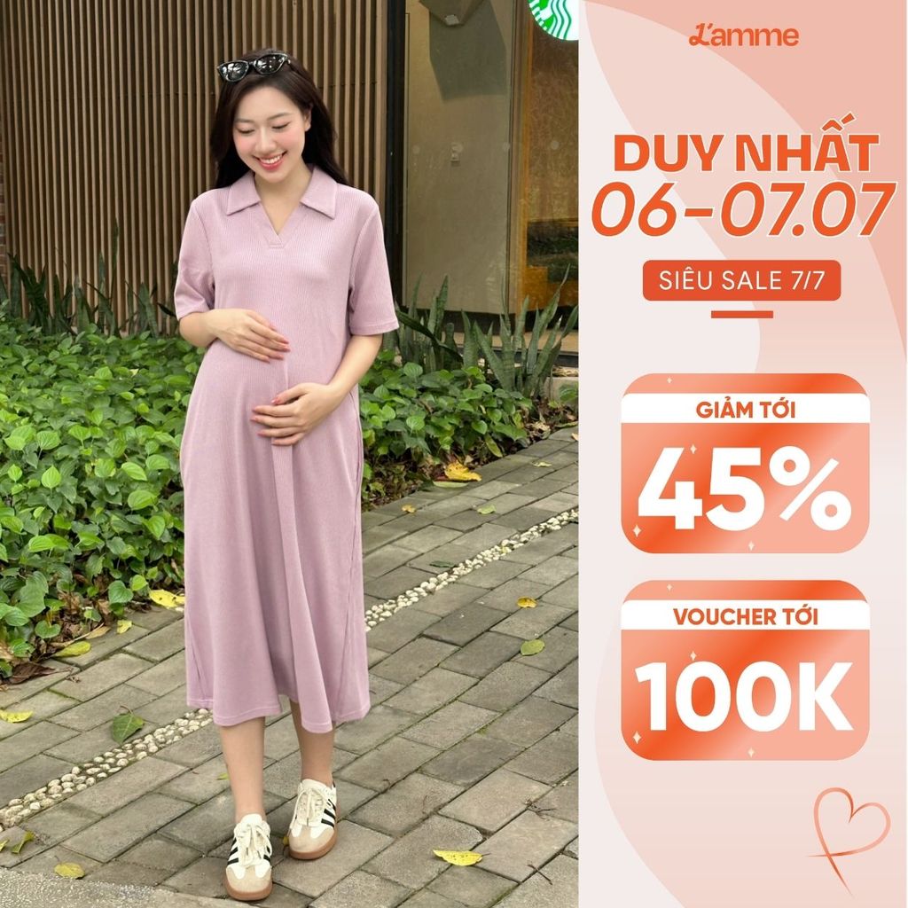 Váy bầu dáng suông Rika Dress cổ polo kiểu basic, váy bầu mùa hè, đầm bầu thiết kế by LAMME