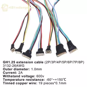 Cáp nối dài chốt GE GH1.25 WT 5 Cái 2Pin đến 8Pin 20cm Dây nhiệt độ cao cho bảng mạch Liên kết không hàn VN