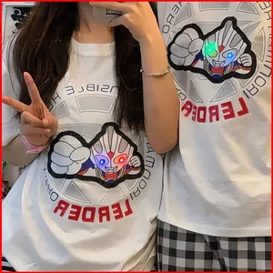 Ultraman phát quang Áo thun cotton tay ngắn vỗ nhẹ mùa hè Cặp đôi trang phục boudoir dáng rộng giản dị cá tính