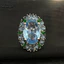 MIC _ Luxury Women Faux Emerald Aquamarine Flower Ring Quà tặng trang sức tiệc cưới