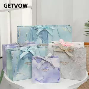 Túi quà tặng in đá cẩm thạch GETVOW, Túi giấy dung tích lớn họa tiết đá cẩm thạch, Quà tặng Túi gói đa kích thước màu xanh tím chất lượng cao