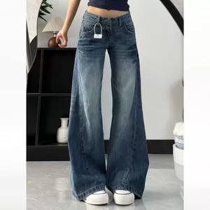 Quần Jean Denim Cao Cấp Mỹ Retro Chân Thẳng loe Quần Nữ Rời